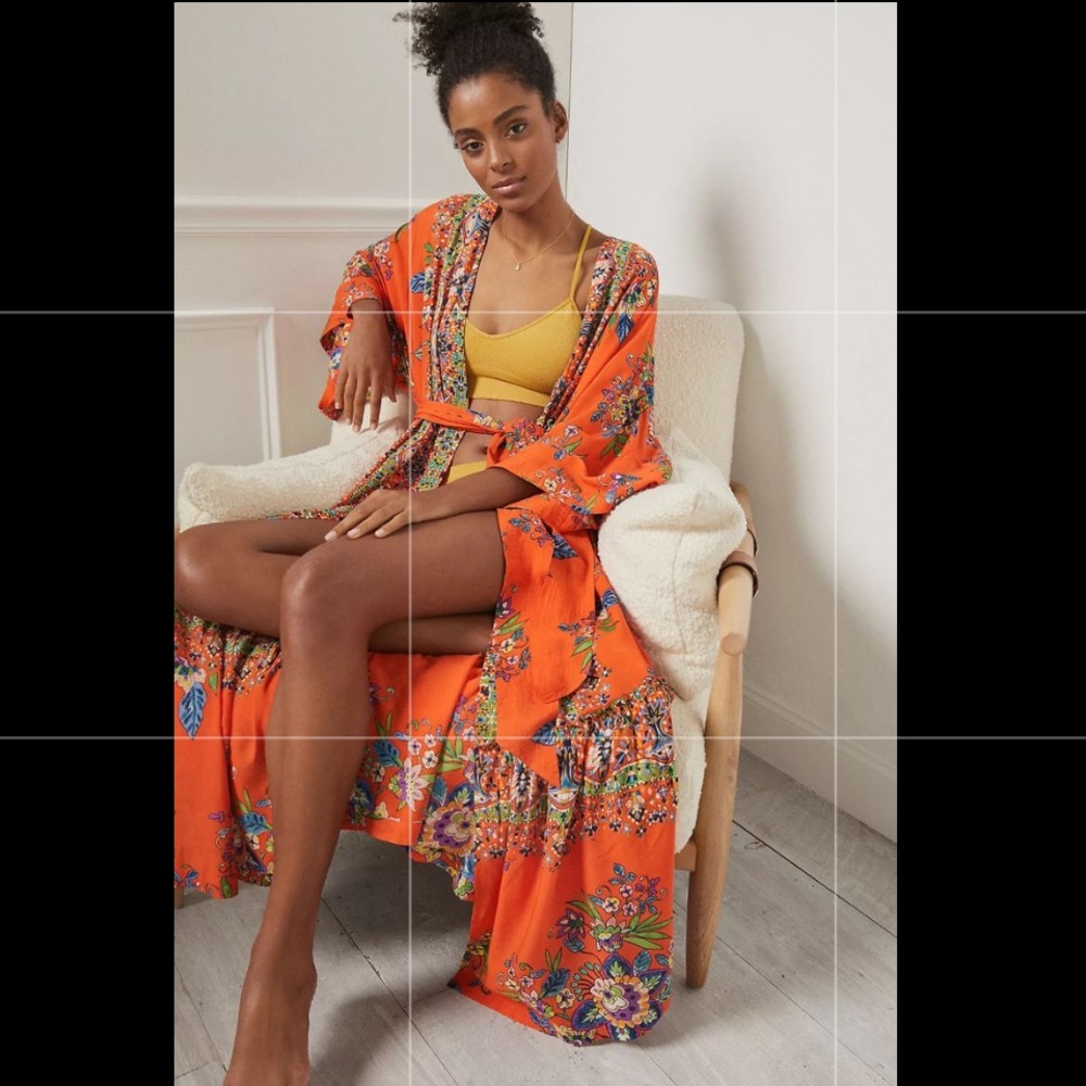 Anthropologie Emmanuelle Kimono Robe in SOLD OUT Tangerine Color